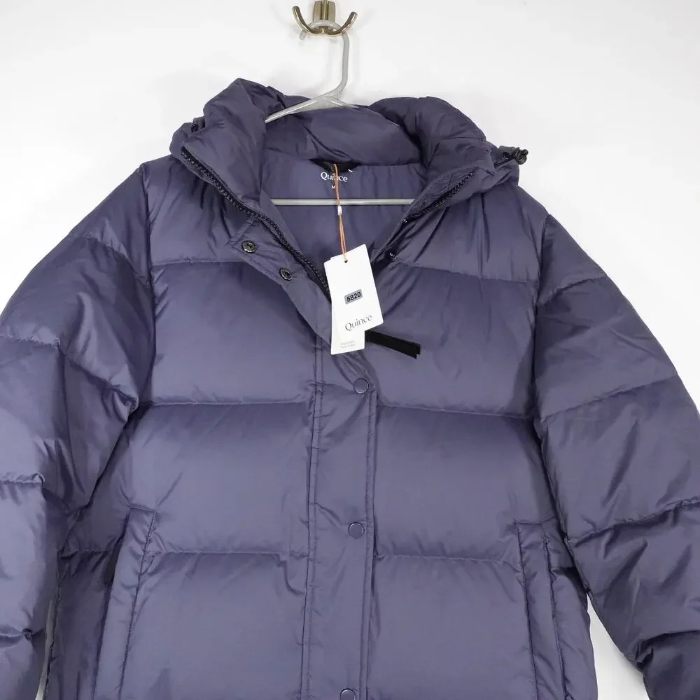 Quince Women's Medium Responsible Down Long Puffer Coat Storm Blue Preppy
